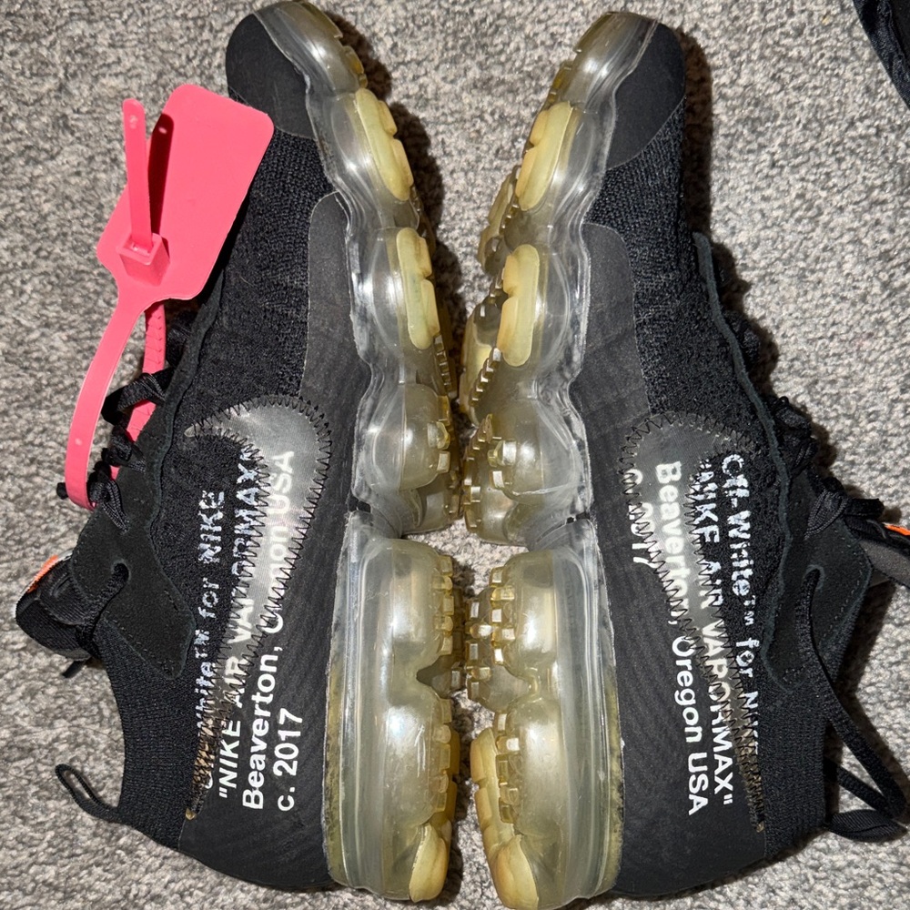 Nike (Off White Zip Tie) Black Sneakers with Orange Logo and Pink Tag - Picture 10 of 12